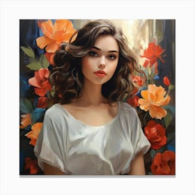 Girl With Flowers Canvas Print