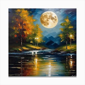 Full Moon Over The River Canvas Print