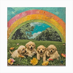 Golden Retriever Puppies In The Meadow Canvas Print