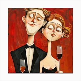 Couple With Glasses Of Wine Canvas Print