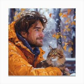 Portrait Of A Man And His Cat Canvas Print