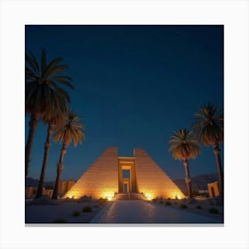 Ancient Egyptian Temple Surrounded By Palm Trees Under A Starry Night Sky 1 Canvas Print