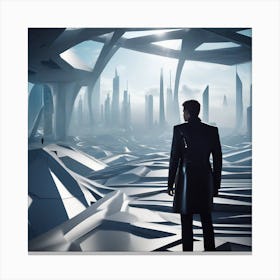 Man In A Futuristic City 3 Canvas Print