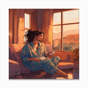 Girl Sitting On A Couch Canvas Print
