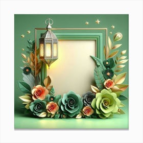 Frame With Flowers And Lantern 1 Canvas Print