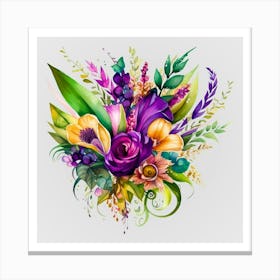 Watercolor Mardi Gras Flower Bouquets 17 Canvas Print