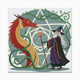 Vintage poster of Wizard And Dragon Stampe su tela