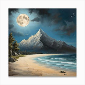 Full Moon At The Beach art print Canvas Print