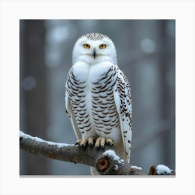 A Graceful Snowy Owl Perched On A Tree Branch 2 Canvas Print