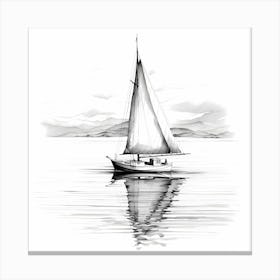 Sailing Boat Of Calm Waters Black And White Sketch Canvas Print