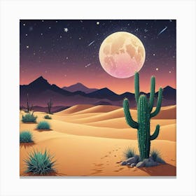 Desert Landscape With Moon Art Print (2) Canvas Print