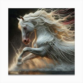 White Horse In Water 1 Canvas Print