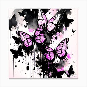 Pink And Black Butterflies 1 Canvas Print
