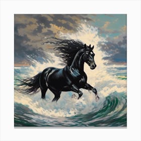 black horse in the foam Canvas Print