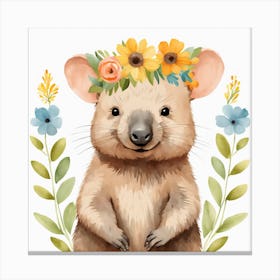 Floral Baby Wombat Nursery Illustration (27) Canvas Print