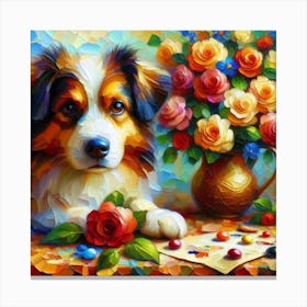 Dog With Flowers 2 Canvas Print