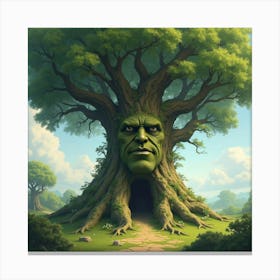 An Ancient Tree With A Face, Speaking Wisdom To Travelers 1 Canvas Print