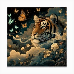 Tiger In The Clouds With Butterfly Canvas Print