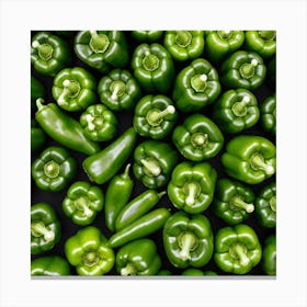 Green Peppers On Black Background Canvas Print