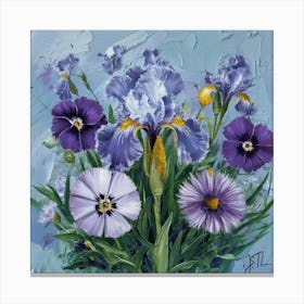 Pansies Irises and Asters Canvas Print