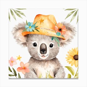 Floral Baby Koala Nursery Illustration (3) Canvas Print