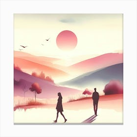 Couple Walking In The Countryside Canvas Print