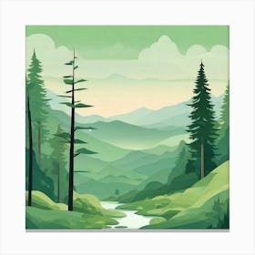 Misty mountains background in green tone 93 Canvas Print