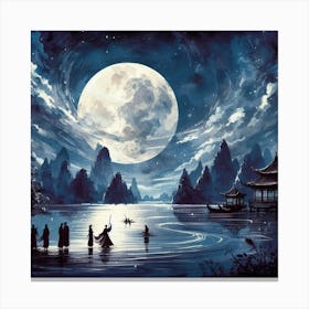 Full Moon By The River Canvas Print