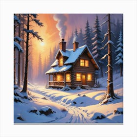 Cabin In The Woods Paintings Art Print 2 Canvas Print