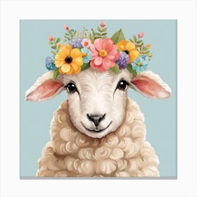 Floral Baby Sheep Nursery Illustration (28) Canvas Print