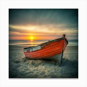 Old Boat At Sunset Canvas Print