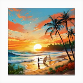 Surfers At Sunset Canvas Print