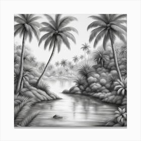 Black And White Drawing Of Palm Trees Canvas Print