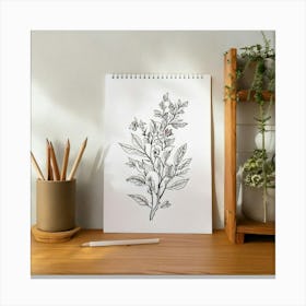 Firefly Scandinavian Minimalist Workspace With Pencil And Flora Sketch 75257 Canvas Print