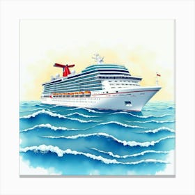 Vibrant Cruise Ship On Watercolor Gentle Waves 1 Canvas Print