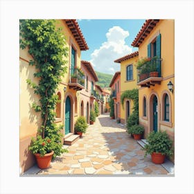 Spanish Woman In A Charming Village, Watercolor With Quaint Details 1 Canvas Print