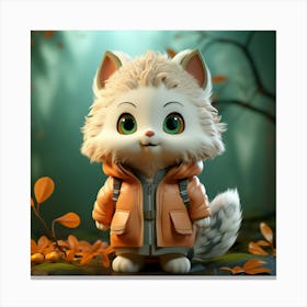 Cute Cat In Autumn Leaves 1 Canvas Print