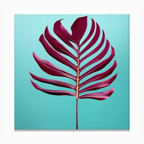 Burgundy Tropical Leaf against a see blue background, 1287 Canvas Print