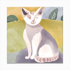 Cat Sitting On Rock Canvas Print