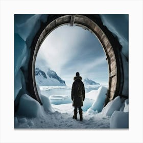 Hombre En La Puerta De Su Caverna En El Hielo Canvas Print