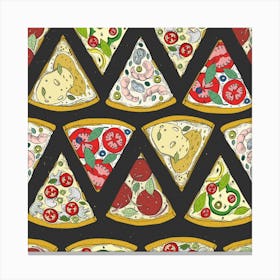 Vector Seamless Pattern With Italian Pizza Top View Canvas Print