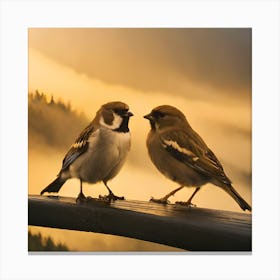 Firefly A Modern Illustration Of 2 Beautiful Sparrows Together In Neutral Colors Of Taupe, Gray, Tan (72) Canvas Print