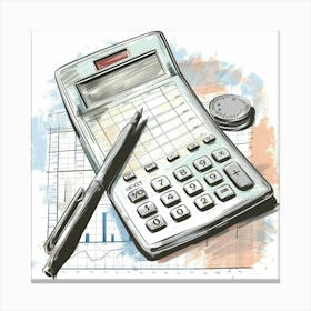 Calculator And Pen Canvas Print