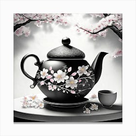 Firefly An Intricate Beautiful Japanese Teapot, Modern, Illustration, Sakura Garden Background 81958 Canvas Print