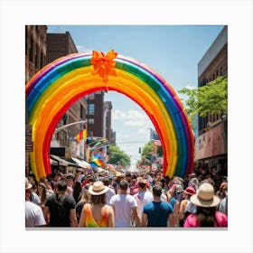 Crowds Of People In Rainbow Attire Fill The Streets Of A Bustling Urban Center At The Multiracial Pr (3) 1 Canvas Print