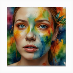 Young Woman With Colorful Face Paint Canvas Print