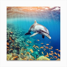 A Dolphin Underwater Canvas Print