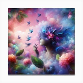 Dreaming Woman In The Clouds Canvas Print