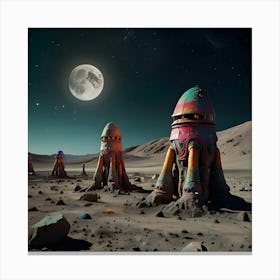 Colorful Alien Creatures On The Moon Canvas Print