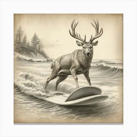 Deer On Surfboard 1 Canvas Print